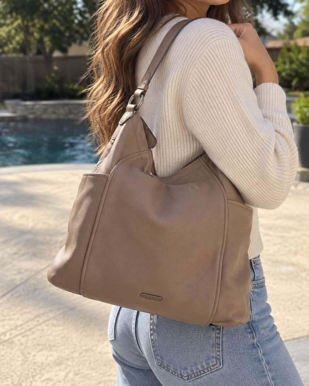Coach Soft Pebbled Leather Taupe Shoulder Bag